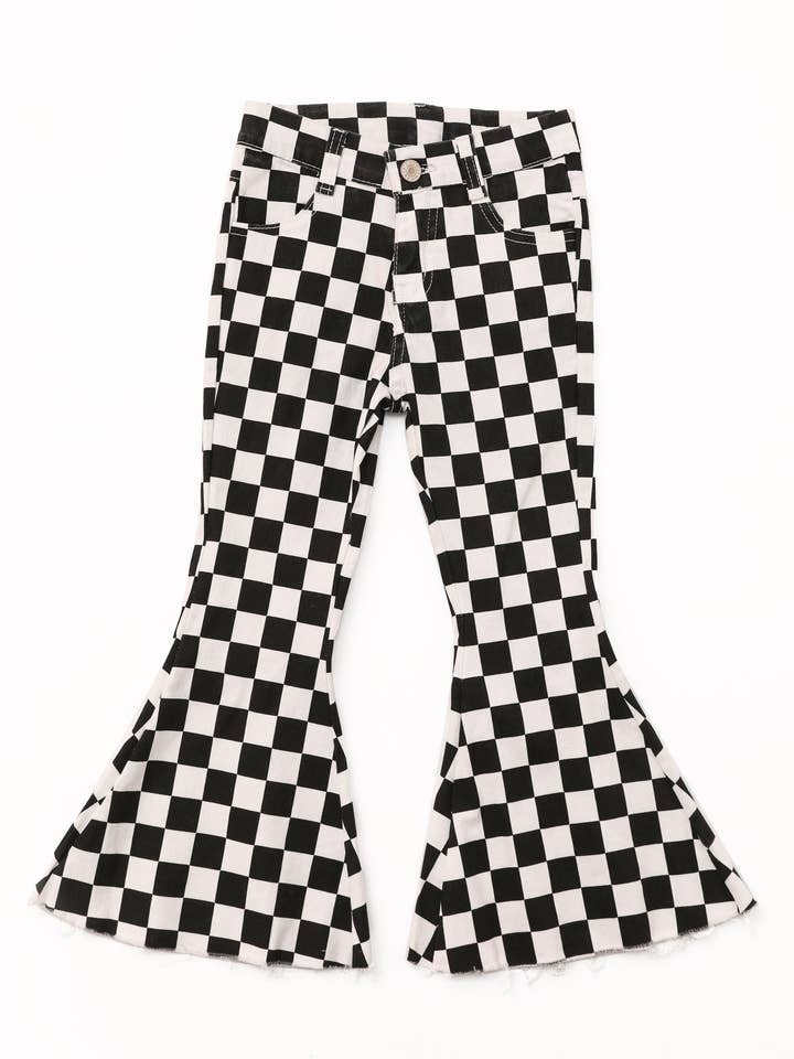 Baby Girls Black Checked Flare Jeans for wholesale by sassy kids palace