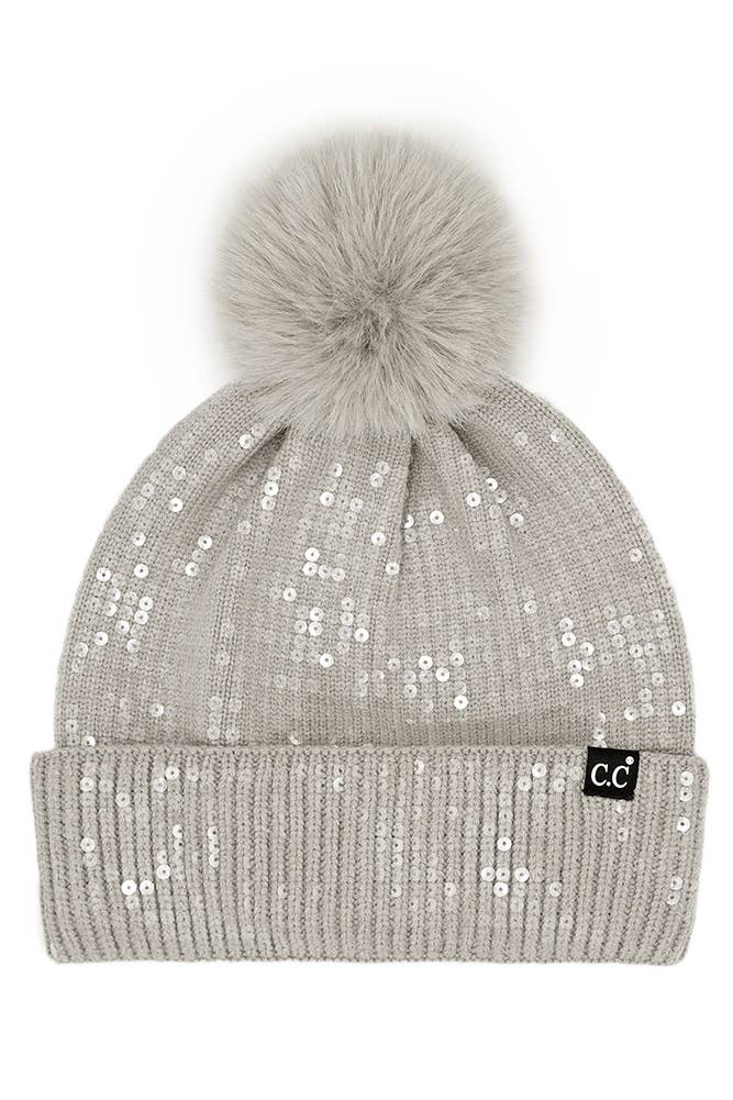 Hana - Wholesale Beanie - Women's - C.C All Over Clear Sequin Pom Beanie2