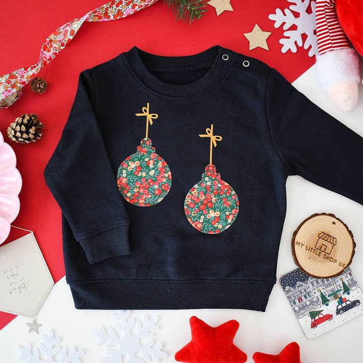 Jersey infantil Liberty of London con adornos navideños, azul marino para venta al por mayor de My Little Shop UK