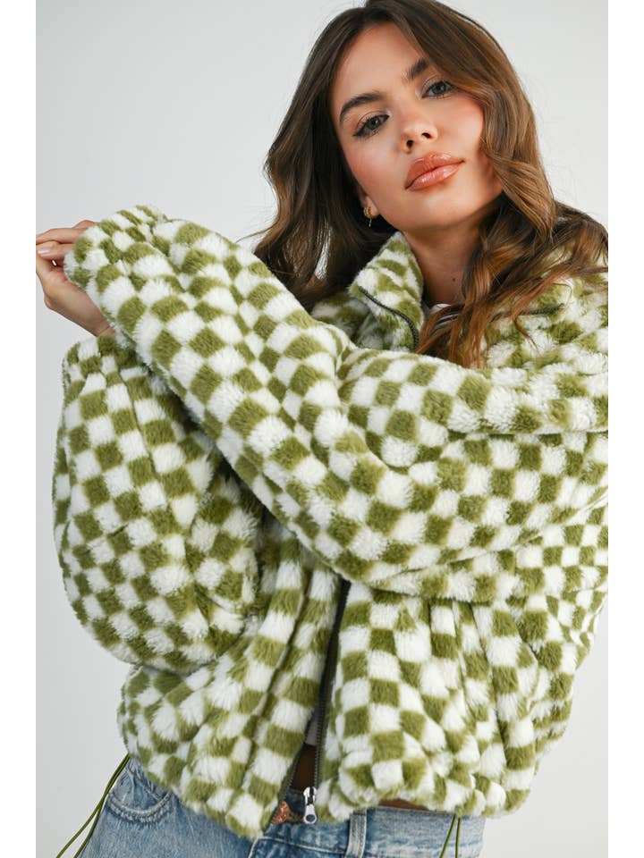 BUTTERMELON - Wholesale Jacket - Women's - Fall Winter Checker Teddy Fall Jacket - BMJ700322