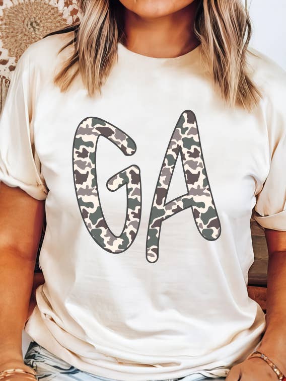 Duck Camo Custom State Abbreviation short sleeve Tshirt for wholesale by Julie Jersey Designs