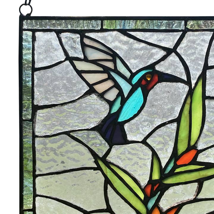 River of Goods - Wholesale Decorative Panel - 10"H Happy Hummingbird Stained Glass Window Panel