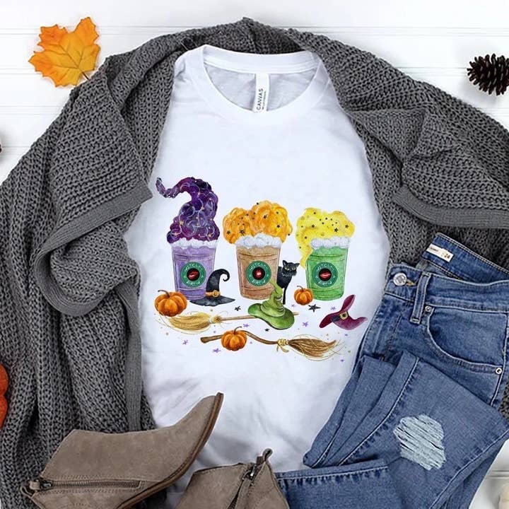 Fall Witch Coffee Sublimation Transfer for Apparel for wholesale by Hatch & Hug