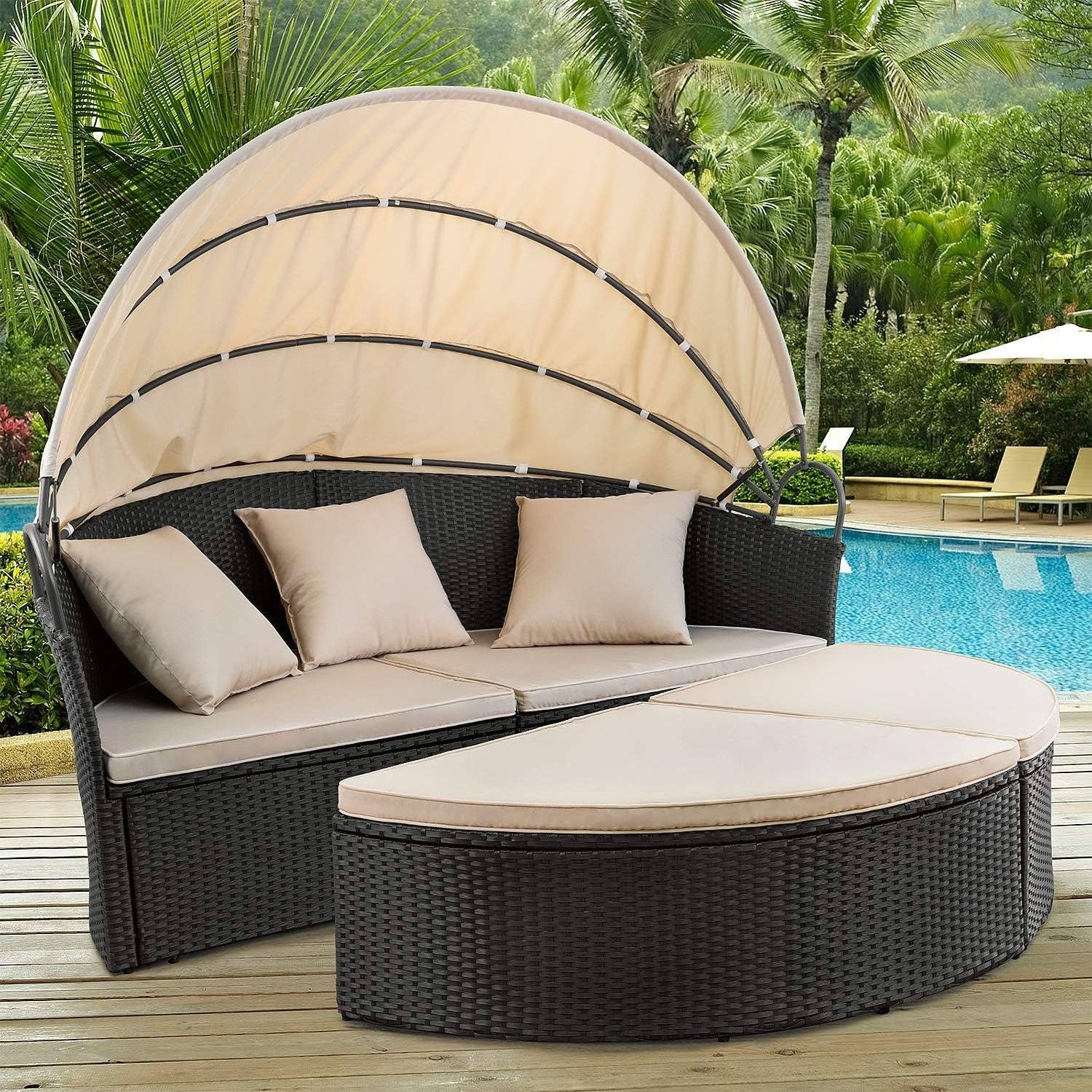 ShipItFurniture - Wholesale Patio Set - Outdoor Round Daybed With Canopy Wicker Patio Sofa2