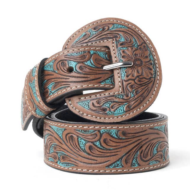 Ceinture en cuir Western Wreath en Bronco Sky pour la vente par Myra Bag