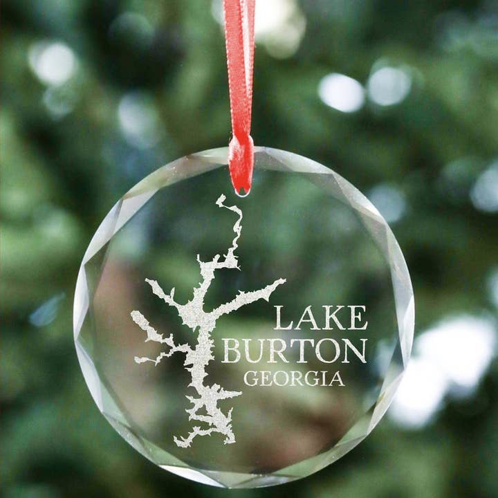 Custom Lake Map Ornament - Etched Crystal Ornament for wholesale by The Lillie Pad