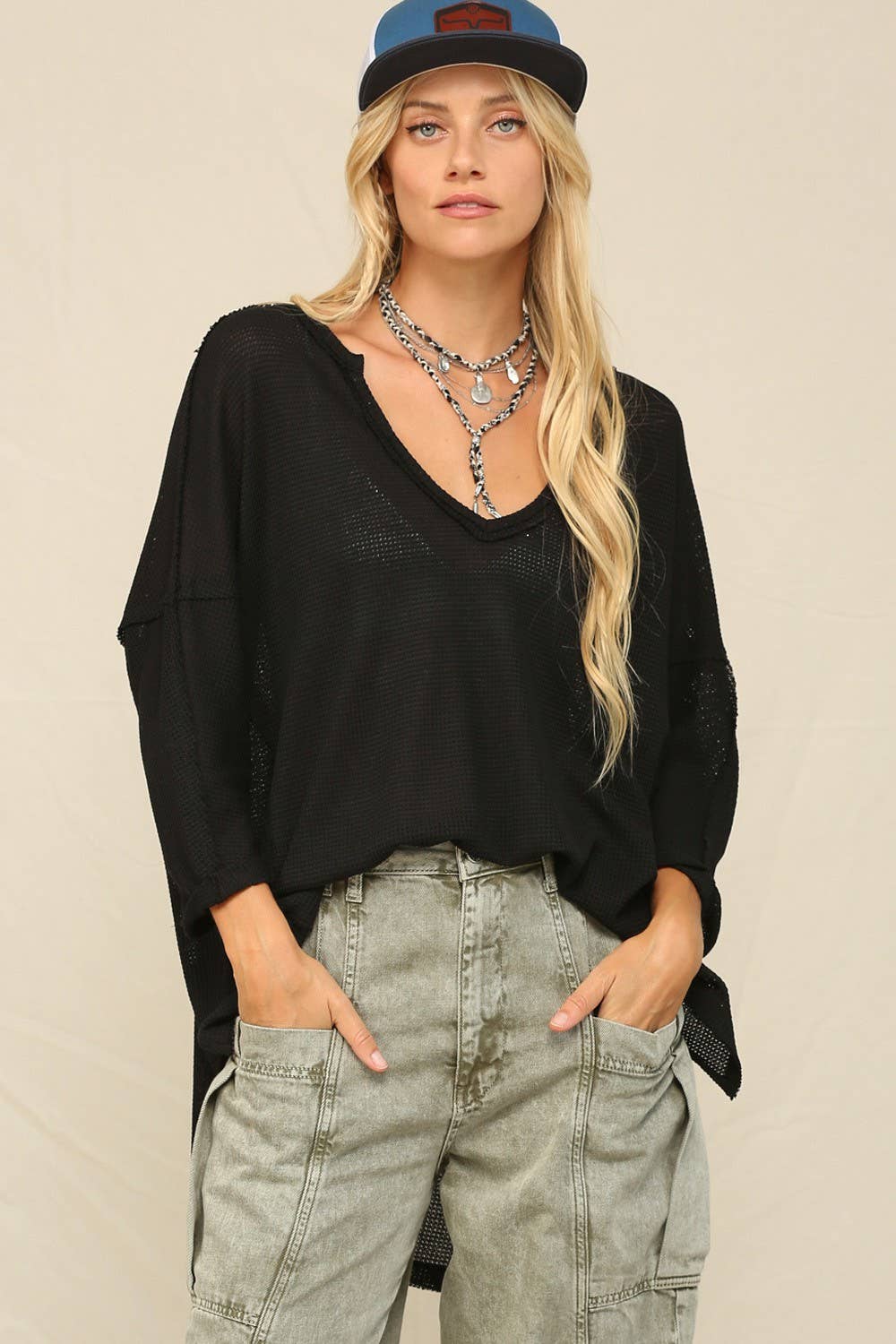 KyeMi - Wholesale Tunic - Women's - Thermal V-Neckline Exposed Seaming Top0