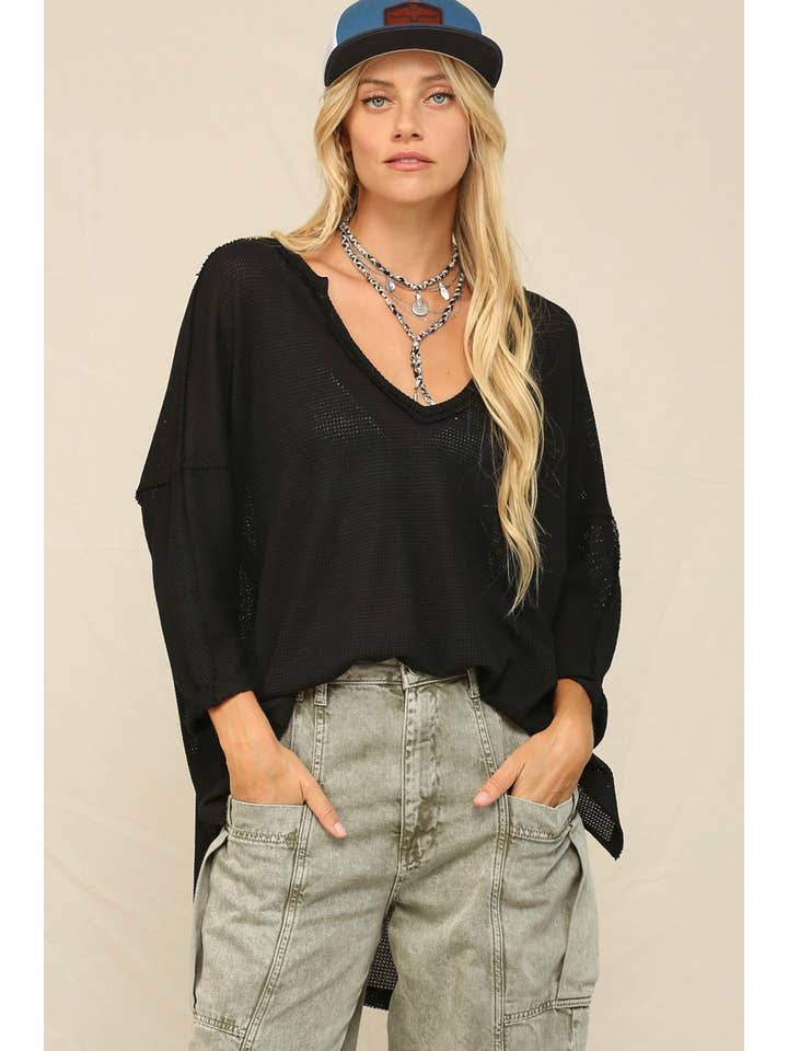 KyeMi - Wholesale Tunic - Women's - Thermal V-Neckline Exposed Seaming Top0