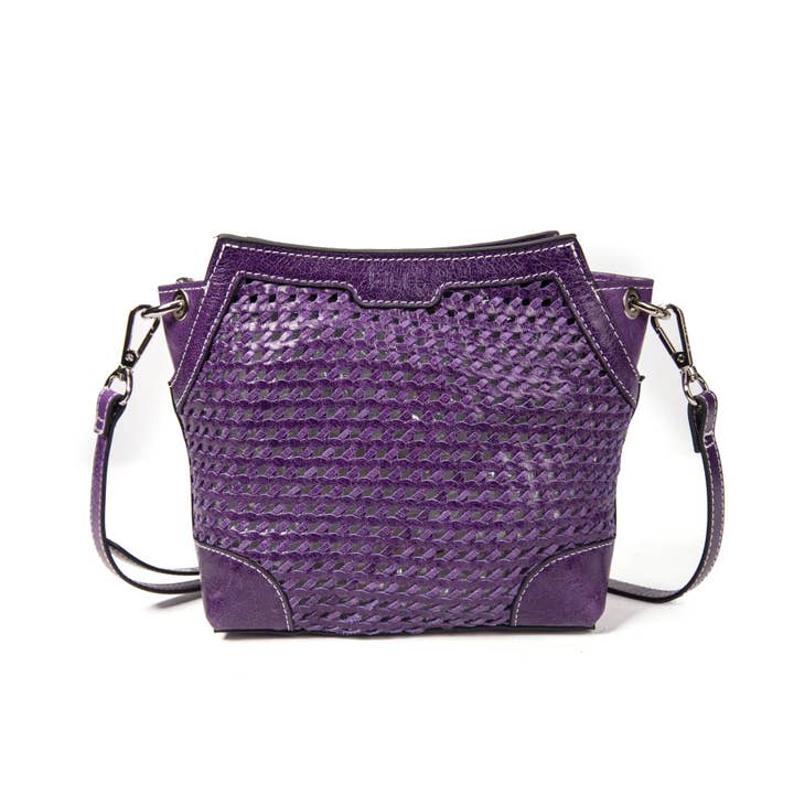 Bonbon Tane Umhängetasche aus geflochtenem violettem Leder für den Großhandel von kate lee