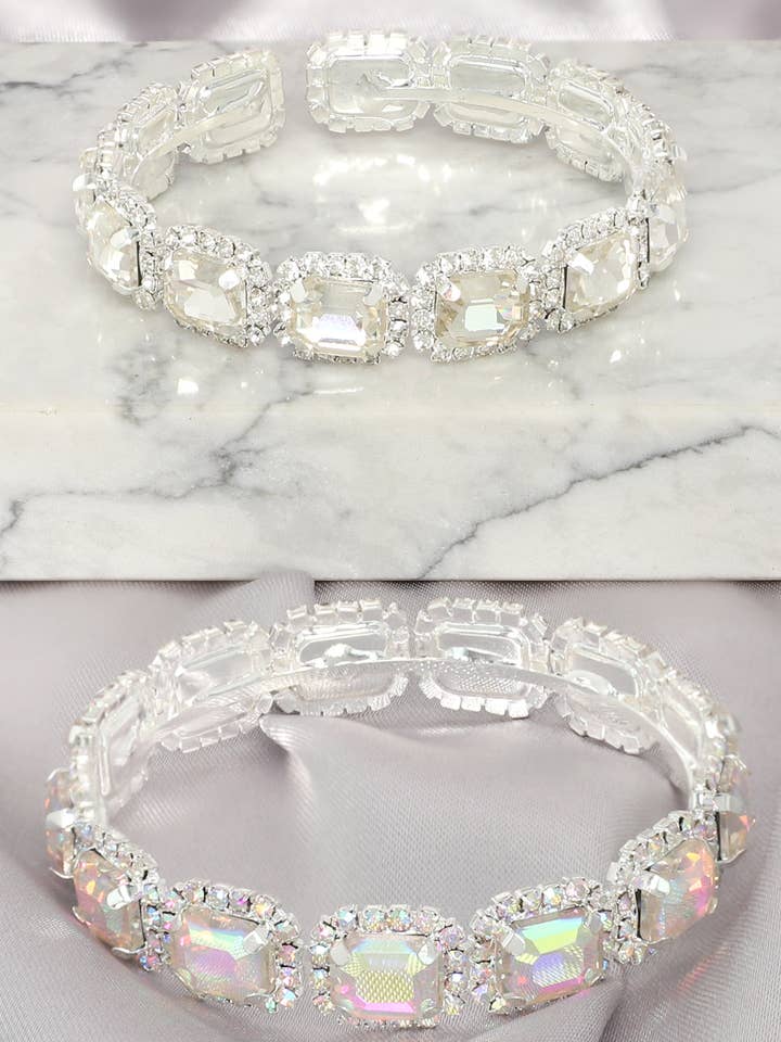 Emerald Cut Crystal Halo Tennis Bracelet for wholesale by SP Sophia Collection