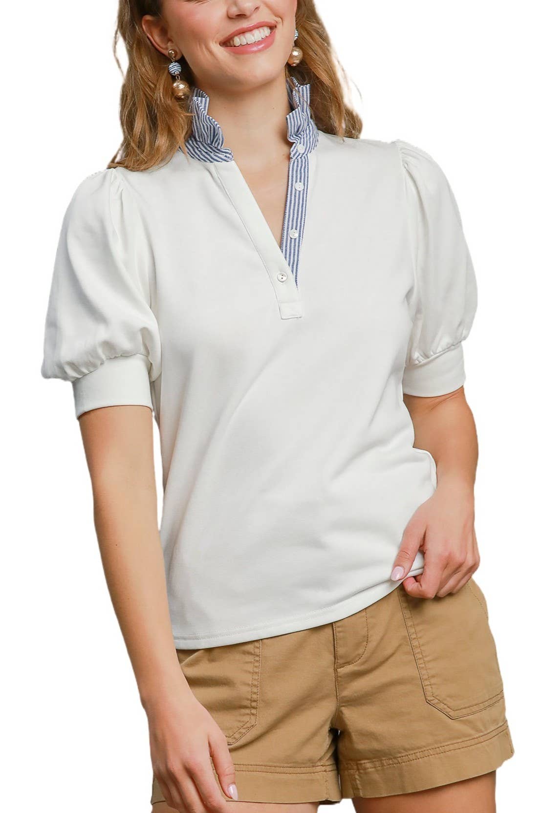 Vanilla Monkey - Vendita all'ingrosso Camicetta - Donna - Top con Collo Alto Arricciato e Mezze Maniche2