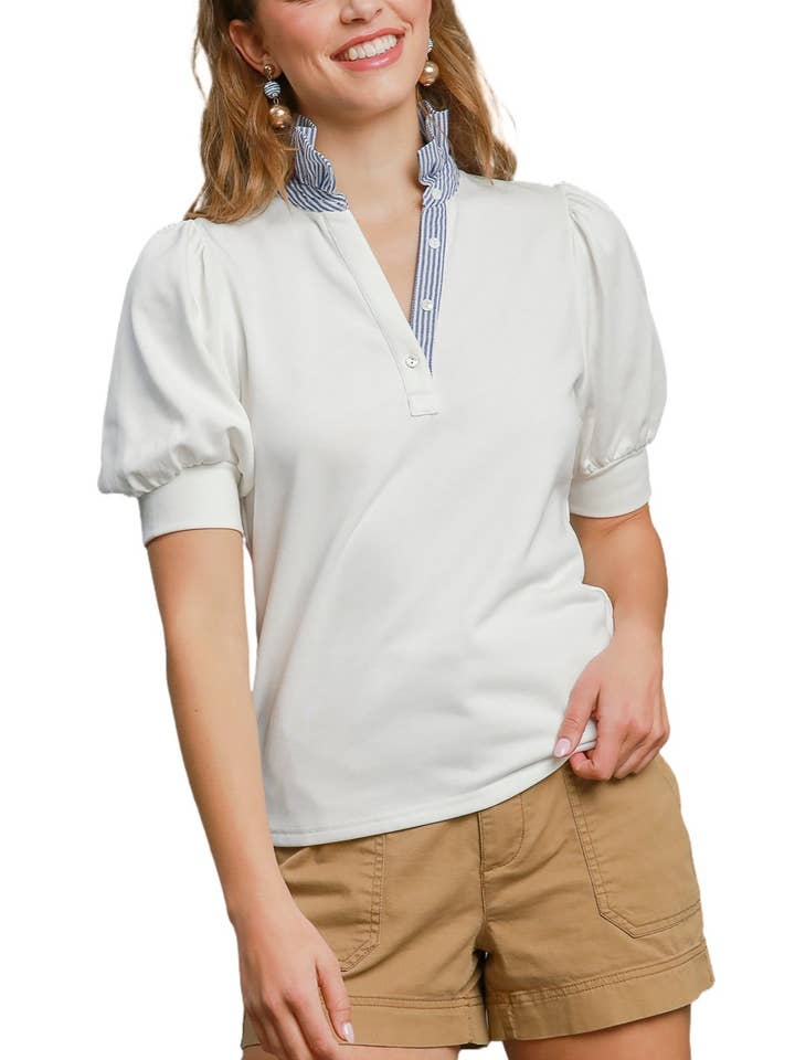 Vanilla Monkey - Vendita all'ingrosso Camicetta - Donna - Top con Collo Alto Arricciato e Mezze Maniche2