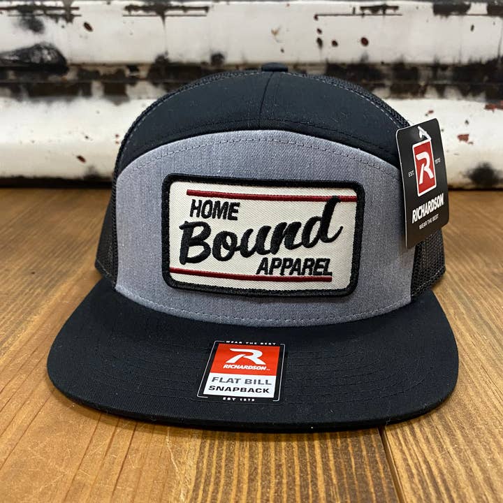 Old School HB Patch 7 Panel Hi-Profile Cap - Grey/Black for wholesale by Home Bound Company
