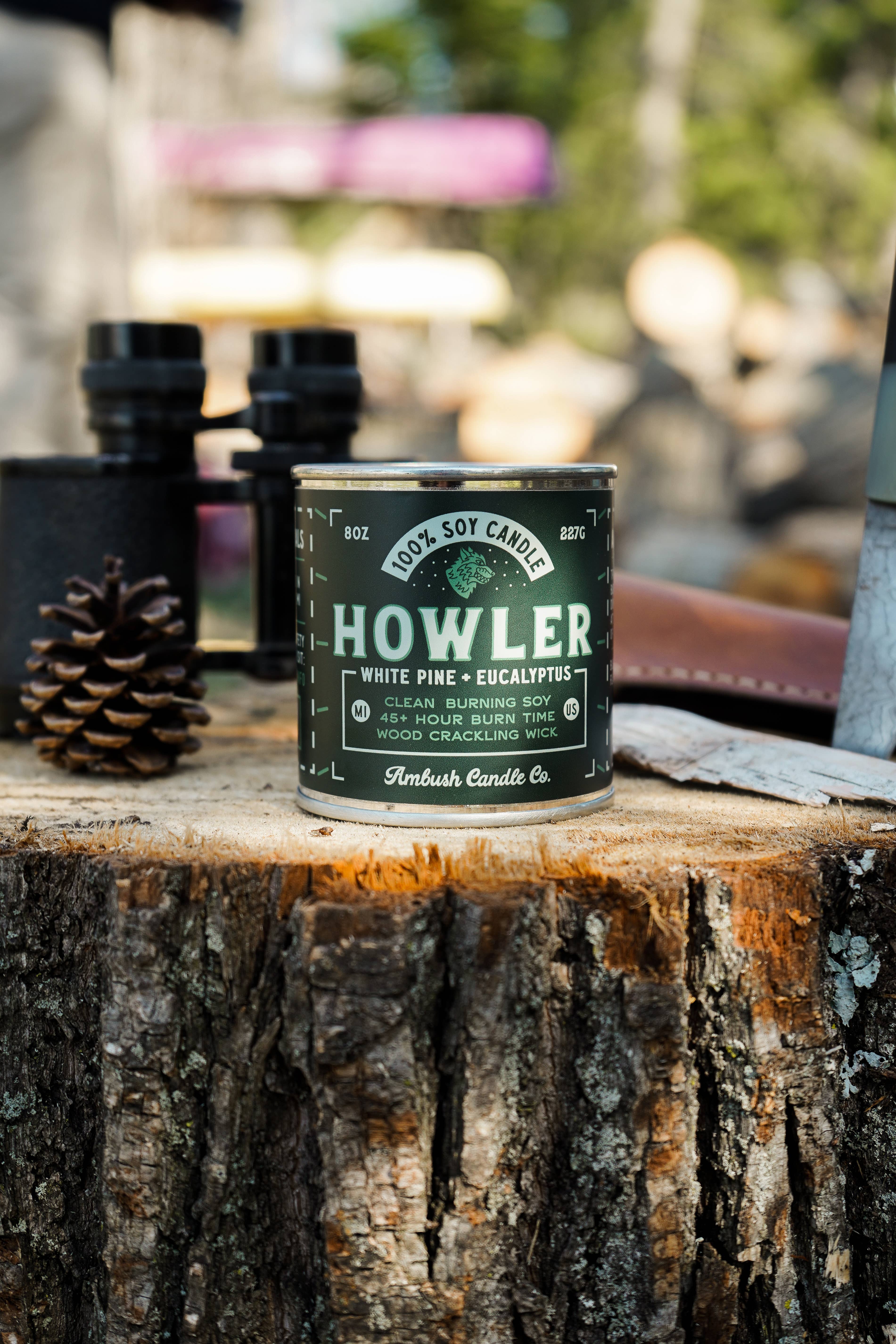 Ambush Candle Co. - Wholesale Jar/Filled Candle - Howler | White Pine + Eucalyptus 8oz Soy Candle9