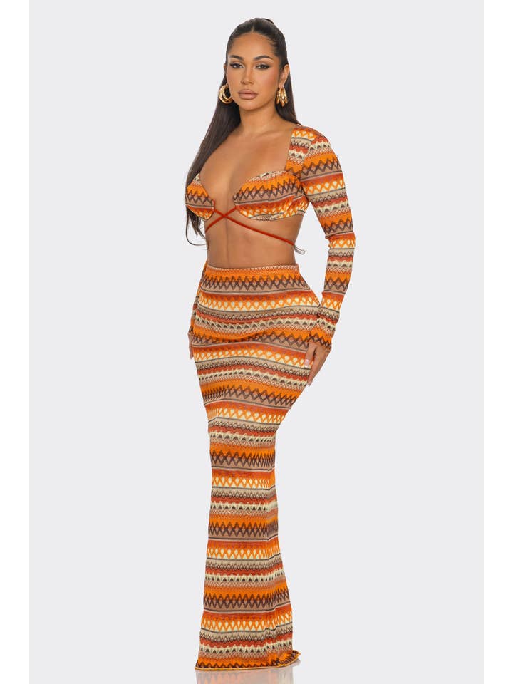 BANJUL - Wholesale Top & Skirt Set - Women's - HCCTD44830 2PC BOHEMIAN STYLE CROP TOPS & MIXI DRESS
