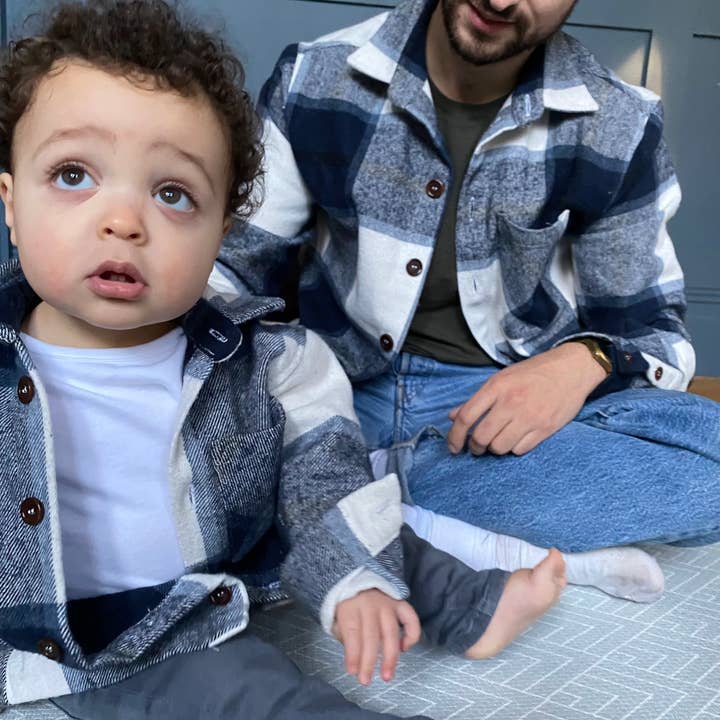 MANCUB - Wholesale Button Down Shirt - Kids - Matching Dad & Son Navy & Ecru Flannel Checked Overshirts4