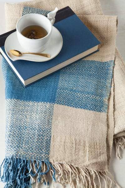 Sustainable Threads - Wholesale Throw Blanket - Silk Throw | Handwoven | Cruelty-Free | Indigo Border