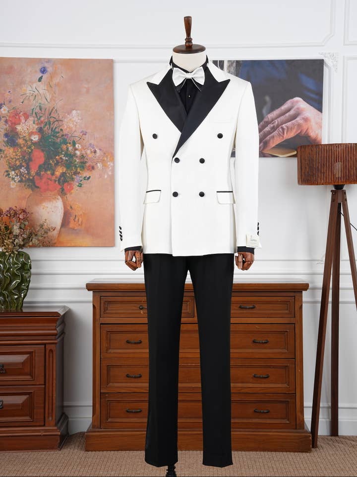 The Monaco Luxury Limited Edition Ivory black Velvet Tuxedo for wholesale by parez suits