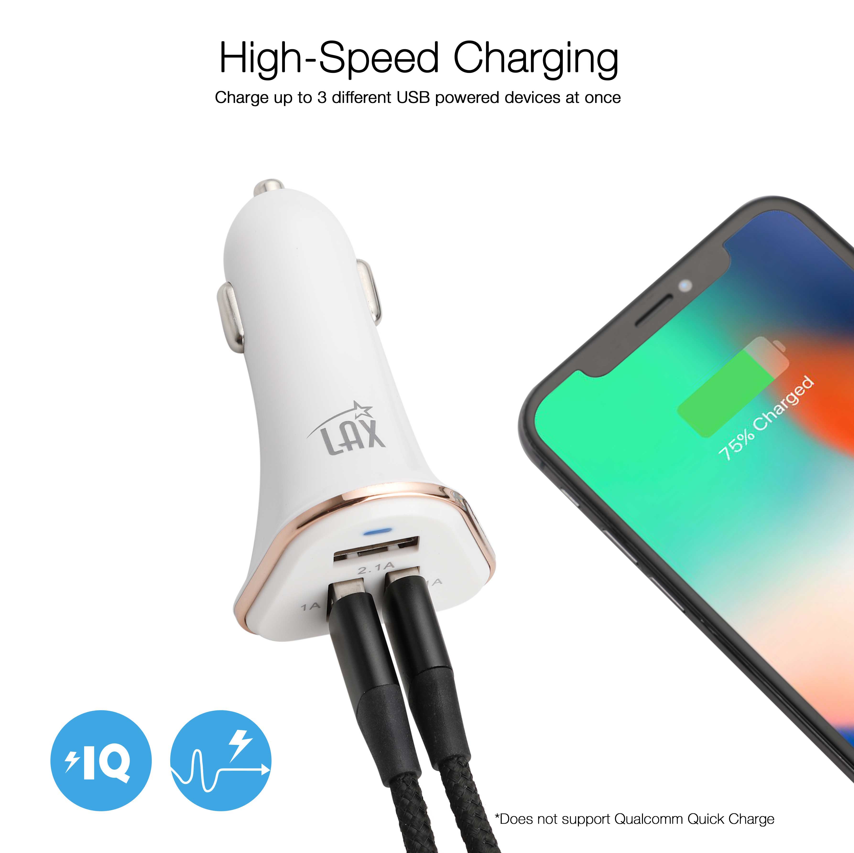 LAX Gadgets - Wholesale Portable Charger - USB 3 Ports Fast charger for Cars (Retail Packaging)25