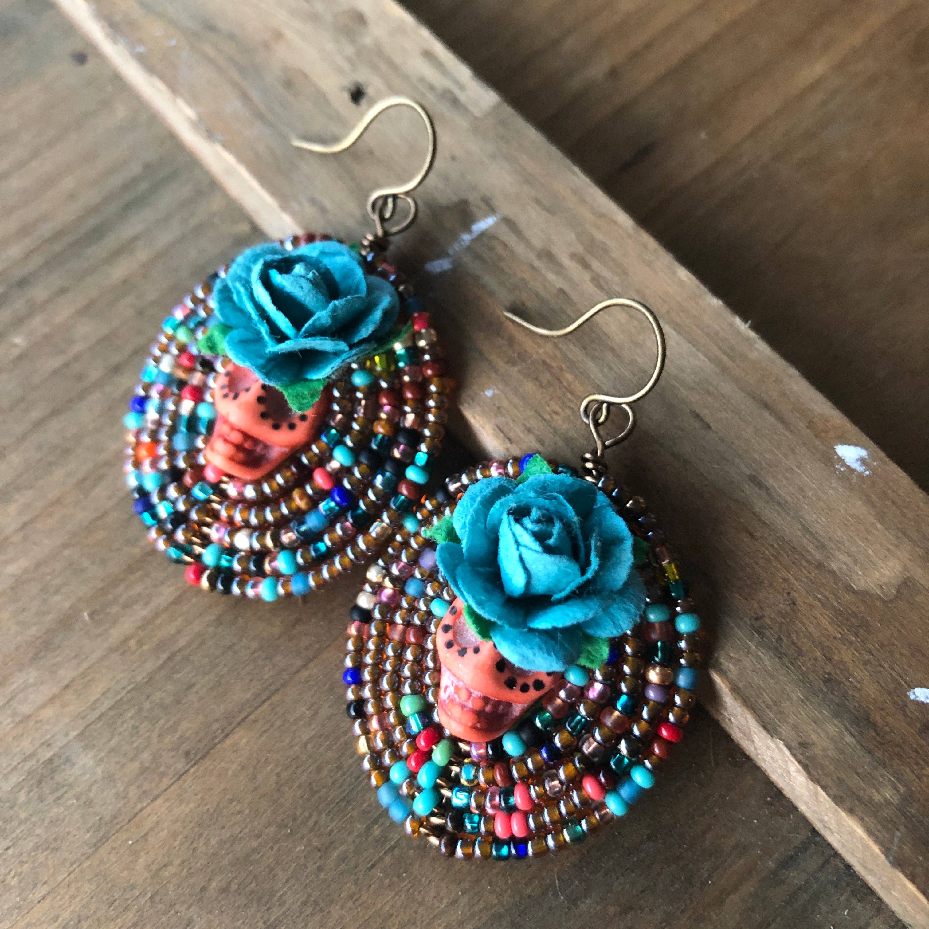 MorninGloria's - Wholesale Dangle Earrings - Large Dia De Los Muertos Beaded Earrings8