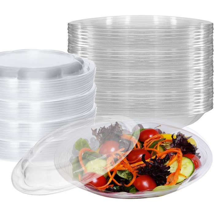 64oz Crystal Clear Plastic Disposable Salad Bowls for wholesale by EcoQuality