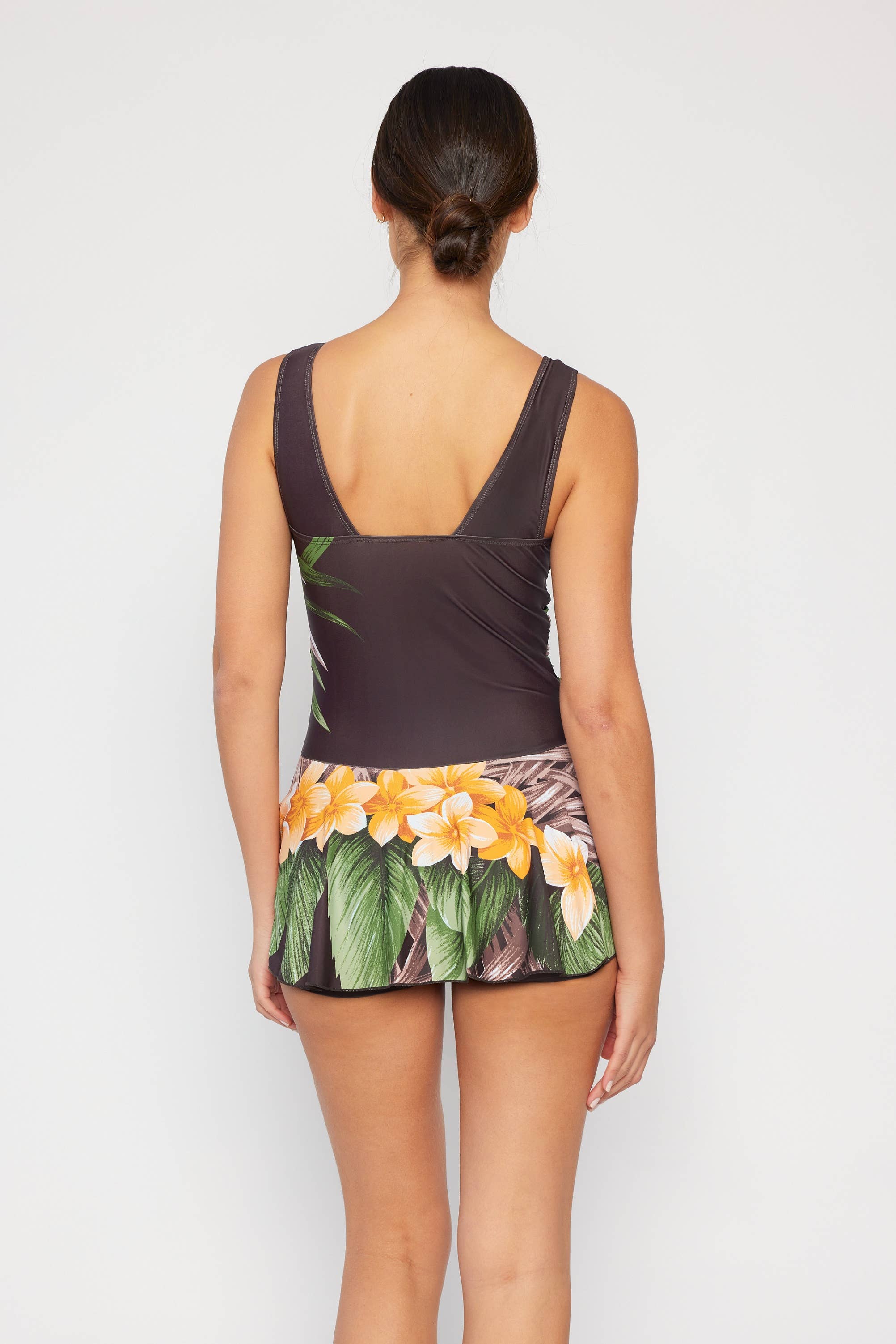 MARINA WEST SWIM - Wholesale Two Piece Swimsuit - Women's - Plus Size 1Pc w/Boy Shorts under Skirt-PF837_Aloha Brown2