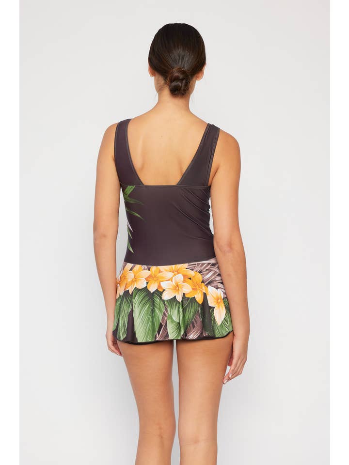 MARINA WEST SWIM - Wholesale Two Piece Swimsuit - Women's - Plus Size 1Pc w/Boy Shorts under Skirt-PF837_Aloha Brown2