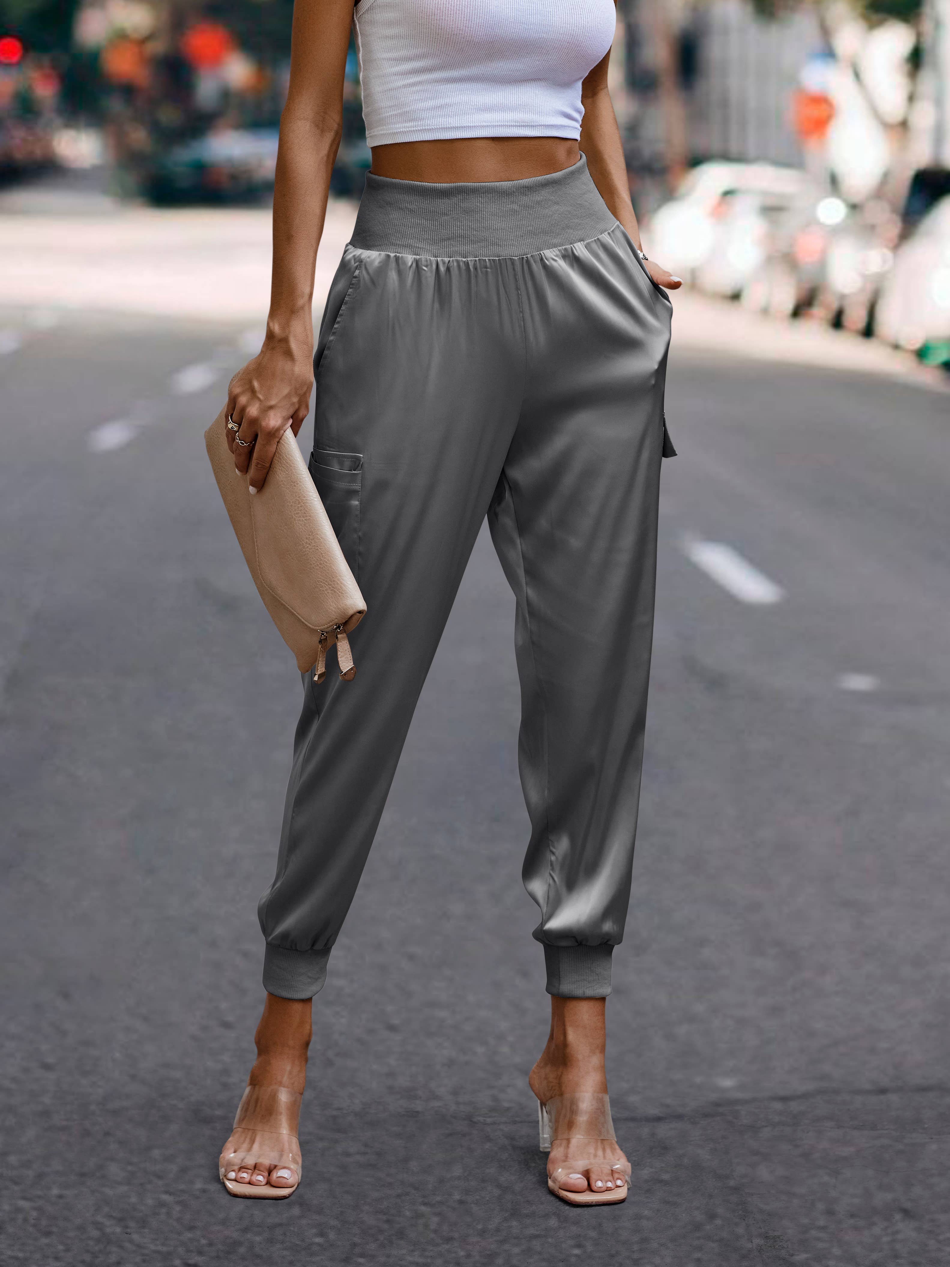 eLook - Wholesale Lounge Sweatpants/Joggers - Women's - SZ1-P0012 Satin Cargo Jogger with Ribbed Waist29