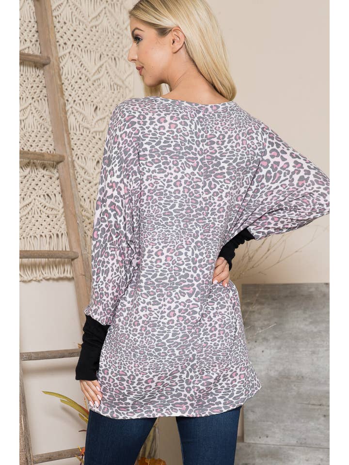 Orange Farm Clothing - Vente Pull tunique – femme - Pull oversize ultra doux avec trous pour les pouces-2 couleurs-Leopard11