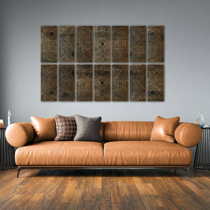 Big Wooden Wall Decor, Multi Panel Art Deco Wall Art for wholesale by Light House Laser Art