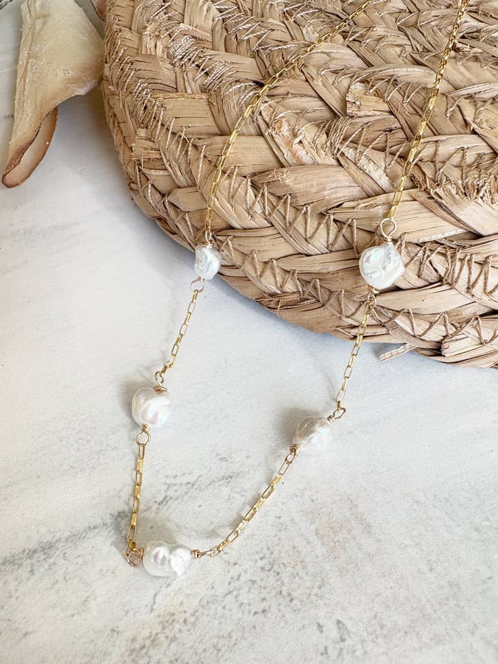 Guld Fyldt Keshi Perle Nugget Halskæde for engroshandel hos Quinn Sharp Handmade