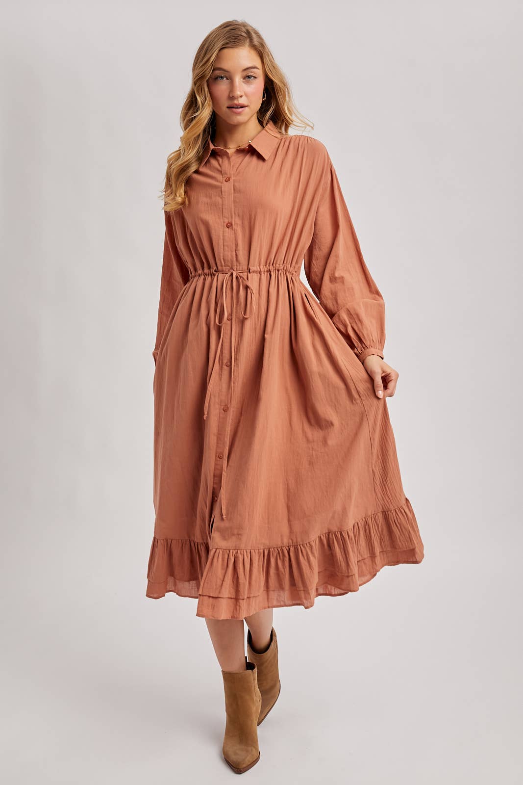 Bluivy - Wholesale Dress - Women's - RUFFLED MIDI OPEN DUSTER OR SHIRT DRESS20