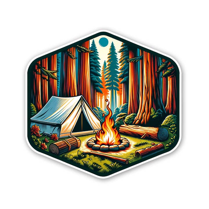 Scène de tente autour du feu de camp pour la vente par Sticker Atlas