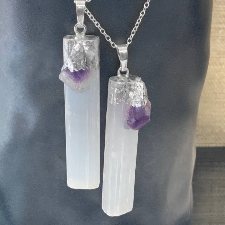 Peace Love Bling - Wholesale Pendant/Charm Necklace - Amethyst Selenite Necklace