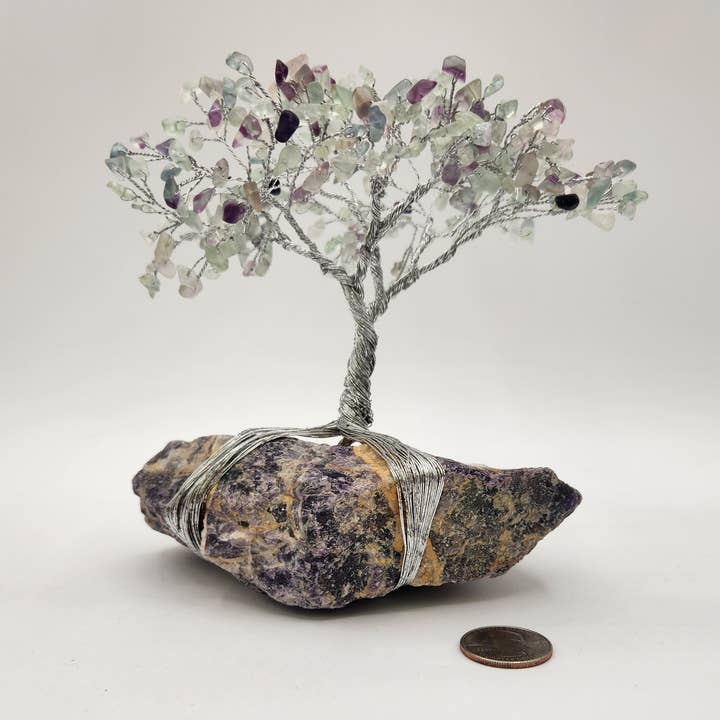 Meraki Gemstones - Wholesale Spiritual Stone/Crystal - Gemstone Tree-Rainbow Fluorite w/Amethyst Base Silver Wire4