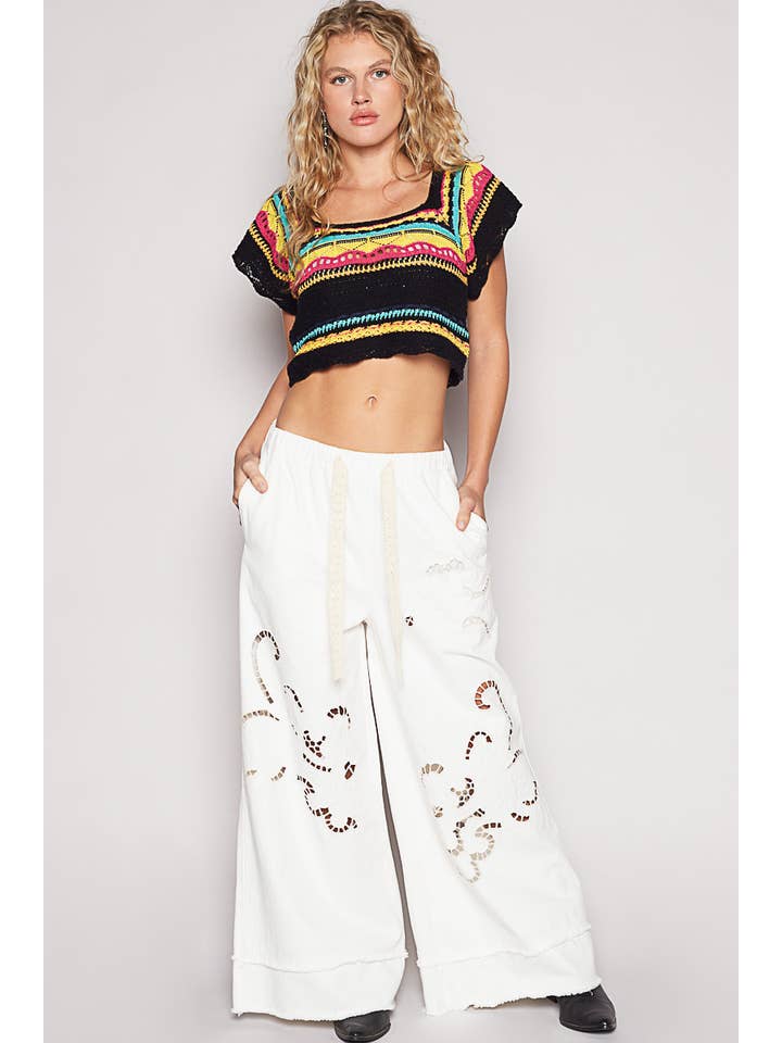 Pol Clothing - Wholesale Pants - Women's - Vintage washing outseam woven twill wide pants