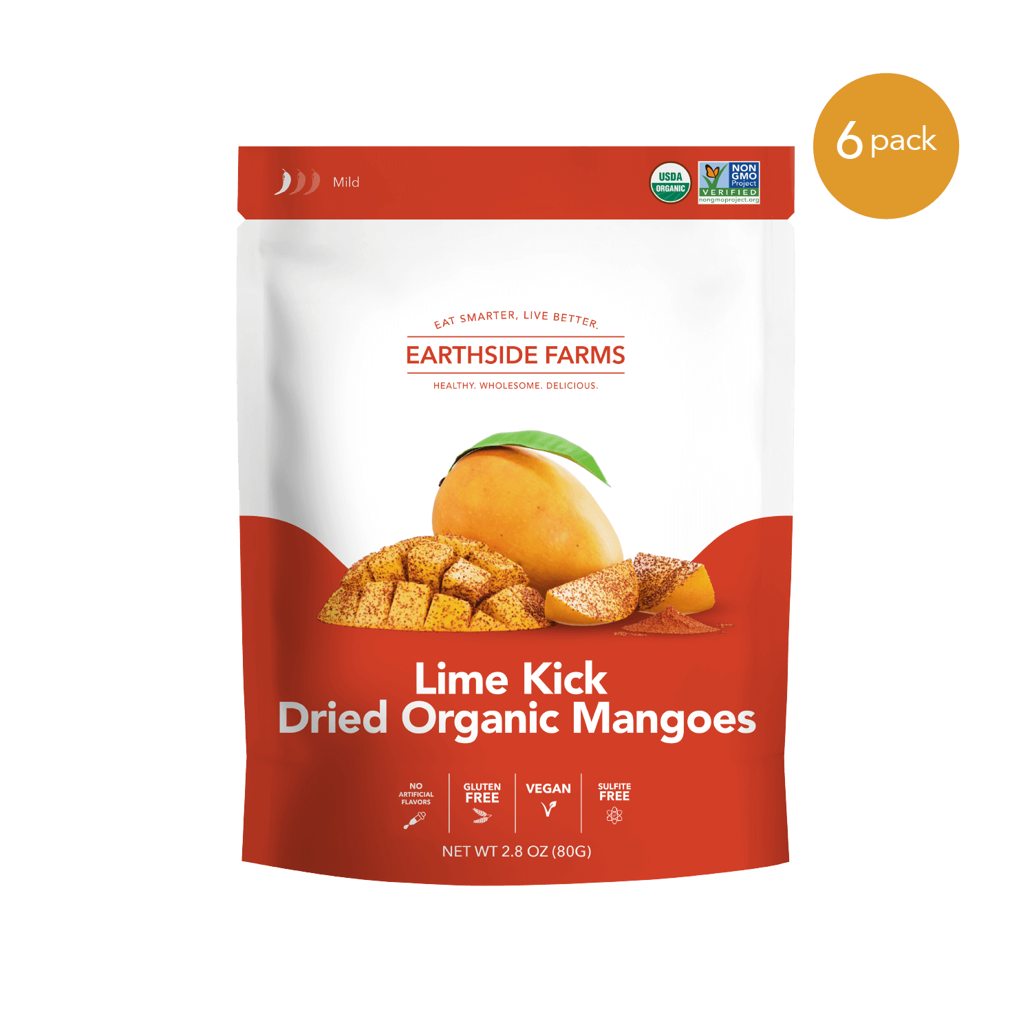 Earthside Farms - Wholesale Dried/Dehydrated Fruit - Lime Kick Dried Organic Mangoes 2.8oz - 6 pack0