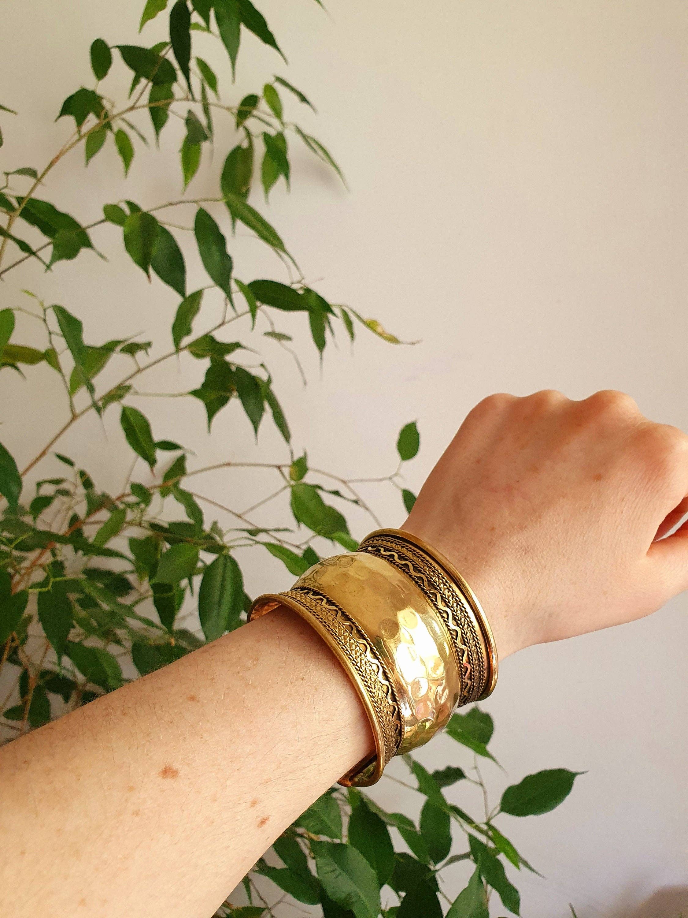 Kaali Boutique - Wholesale Cuff Bracelet - Textured Brass Cuff Bracelet / Tribal / Hammered / Boho / Ethnic / Rustic / Bohemian / Hippie / Gypsy / Jewellery / Adjustable / Unisex /4