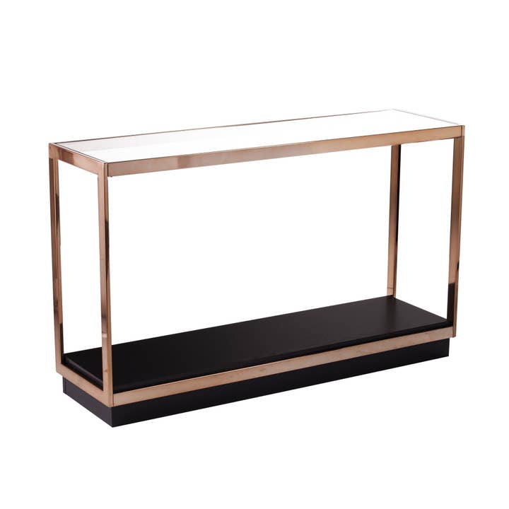 48" Clear and Champagne Glass Floor Shelf Console Table for wholesale by HomeRoots