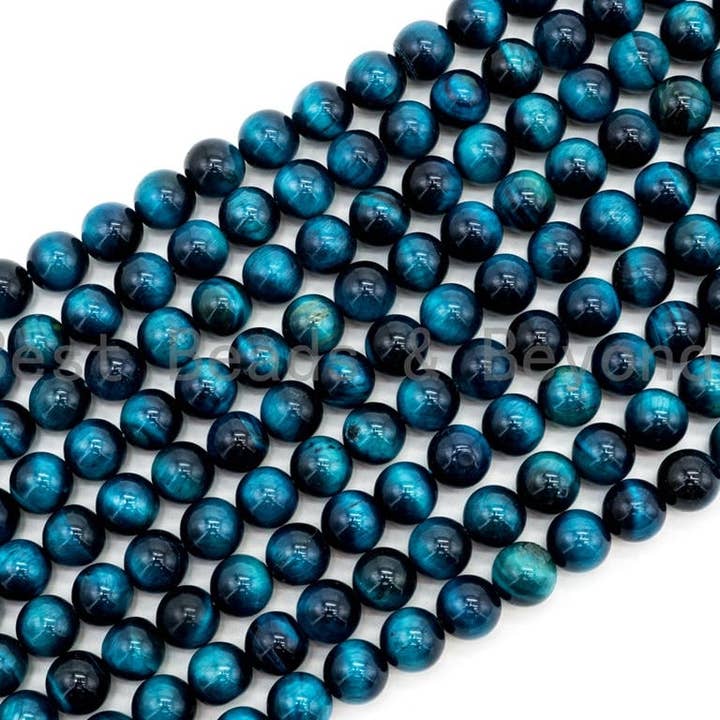 BestBeads&Beyond – wholesale Pärlor – Kvalitet naturlig förbättrad färg blå tigeröga runda pärlor, 4mm/6mm/8mm/10mm/12mm/14mm, Blue Tiger Eye ädelsten, 15.5" sträng, SKU #U217