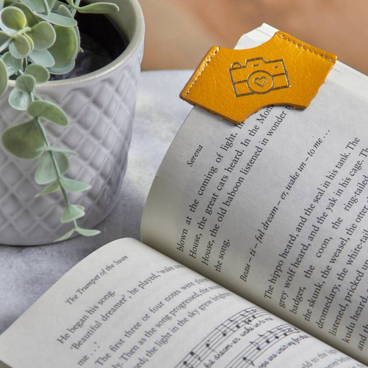 Echtes Leder Lesezeichen für die Ecke - Kamera-Symbol für den Großhandel von snugbook