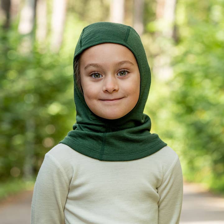 menique - Wholesale Beanie - Kids - Kids' Merino Wool Thermal Balaclava Hat Dark Green