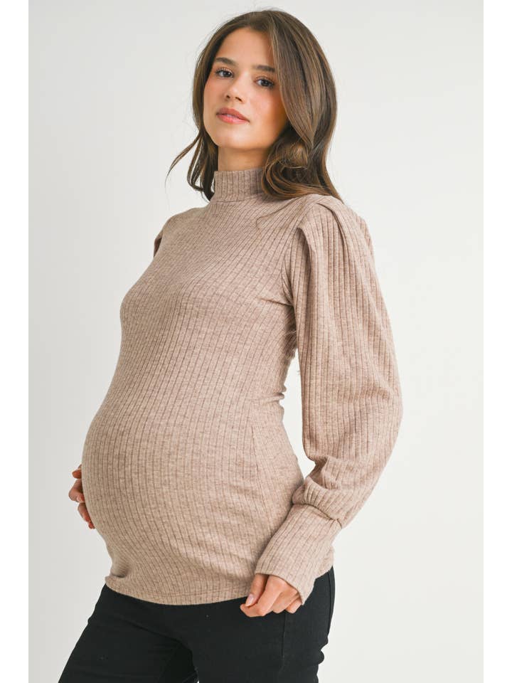 Hello Miz - Wholesale Top - Maternity - Ribbed Mock Neck Puff Sleeve Maternity Top8