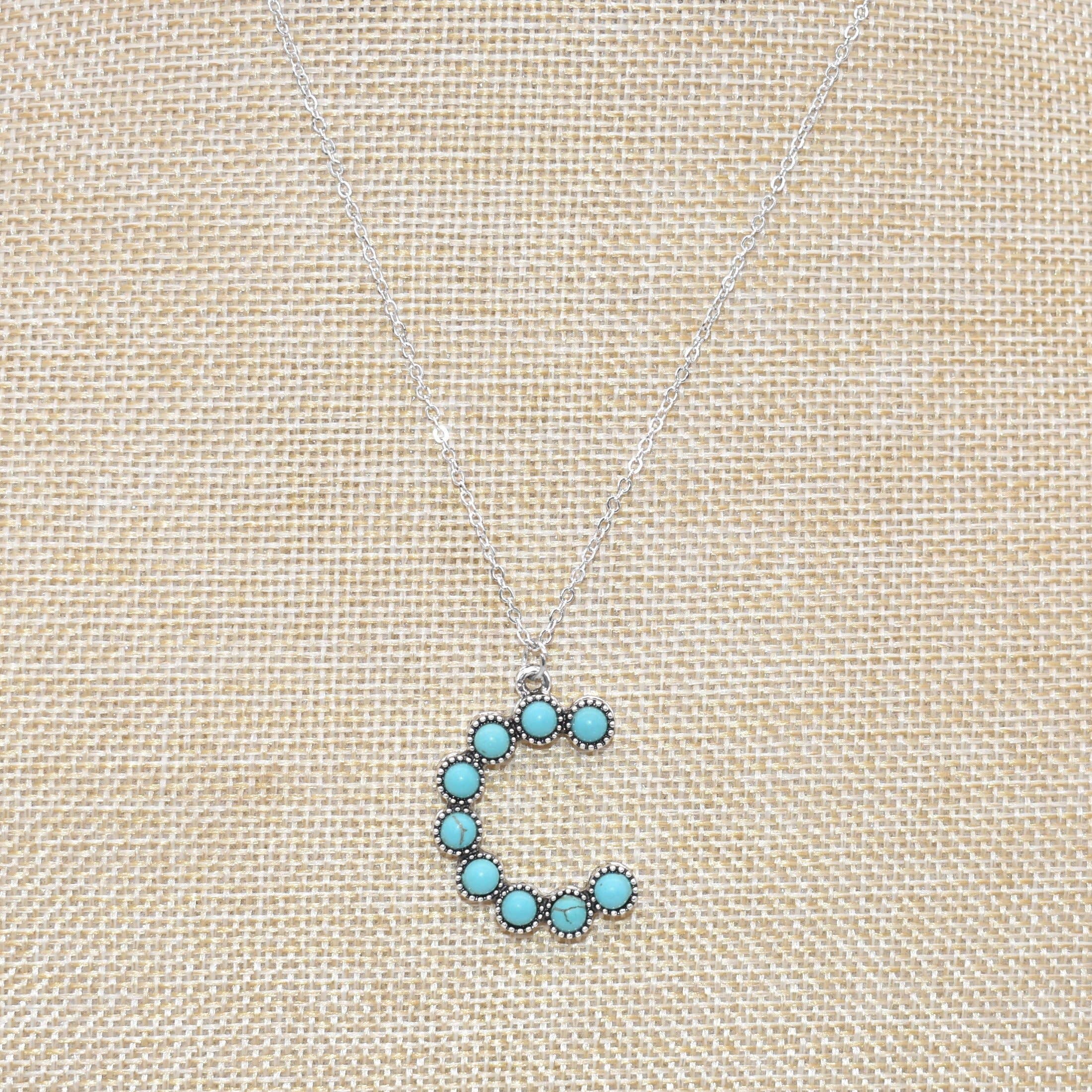 The Classy Cloth WS - Wholesale Pendant/Charm Necklace - Silver Turquoise Statement Letter Necklace RTS1