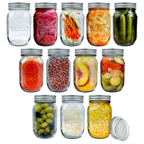 Jara Trading – wholesale Jar – volila Mason Jar - Leakproof Mason Jars with Lids 500ml for Salad Jars, Overnight Oats Jar or Pickling Jars with Lids - 2-Part Mason Jar Lids, Labels, Pen and Sponge Included2