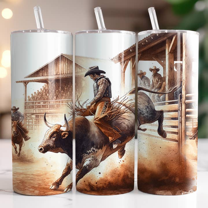 Bull Rider Rustic Tumbler for wholesale by Beautiful Creations by Laney
