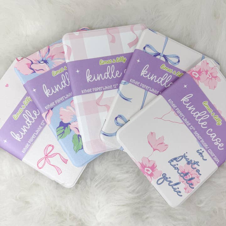 The Girlie Collection Kindle Case | Floral & Bow Clear Back with Hand Strap Case | Kindle Paperwhite 11th 12th Gen Colorsoft | Cute Kindle Case for wholesale by Limes & Lilly