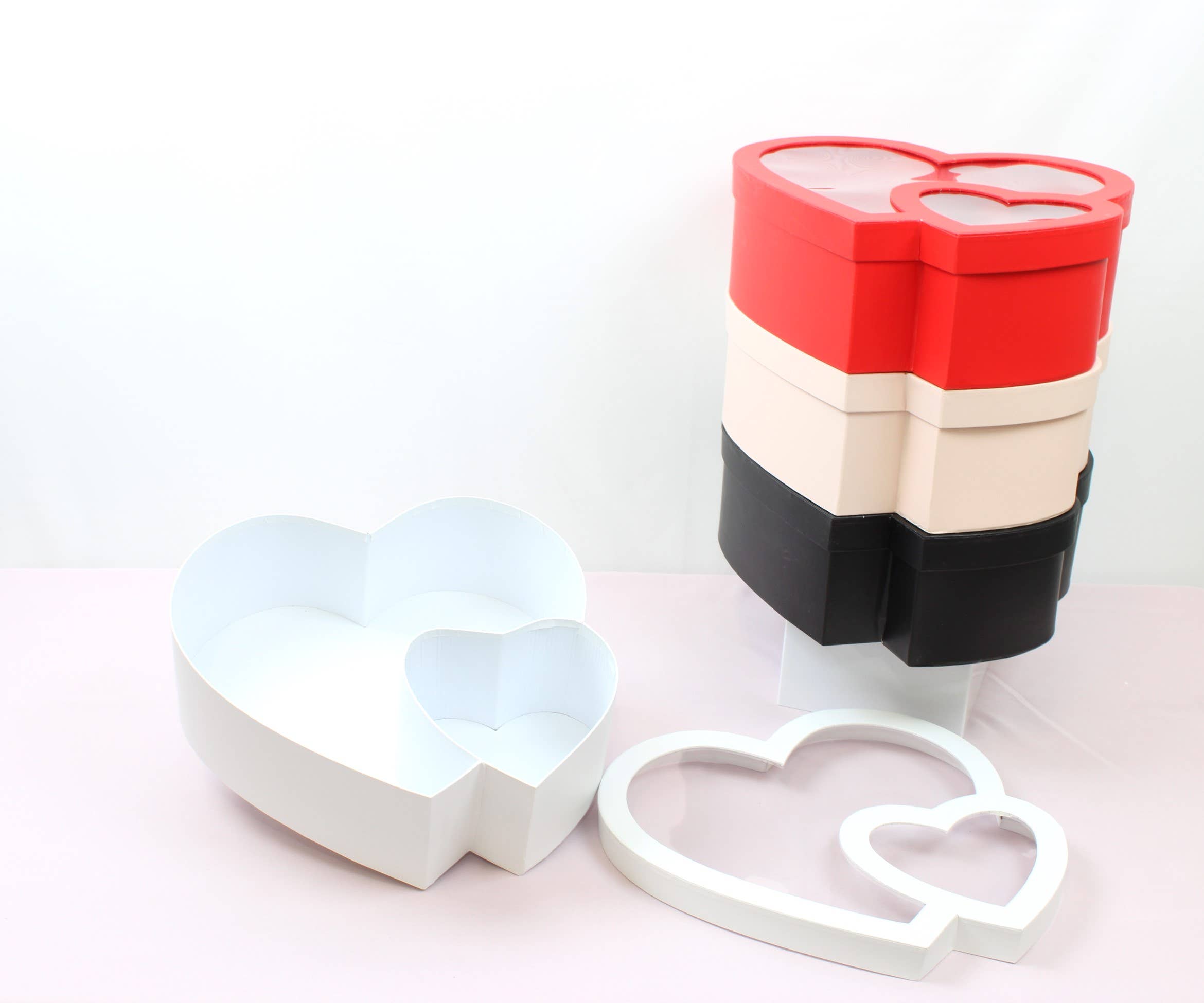 Elegant Design Supply - Wholesale Gift Box - Double Heart Flower Gift Box with Lid - Various Colors - For Preserved/ Eternal Rose / Gift / Chocolate Strawberries Arrangements4