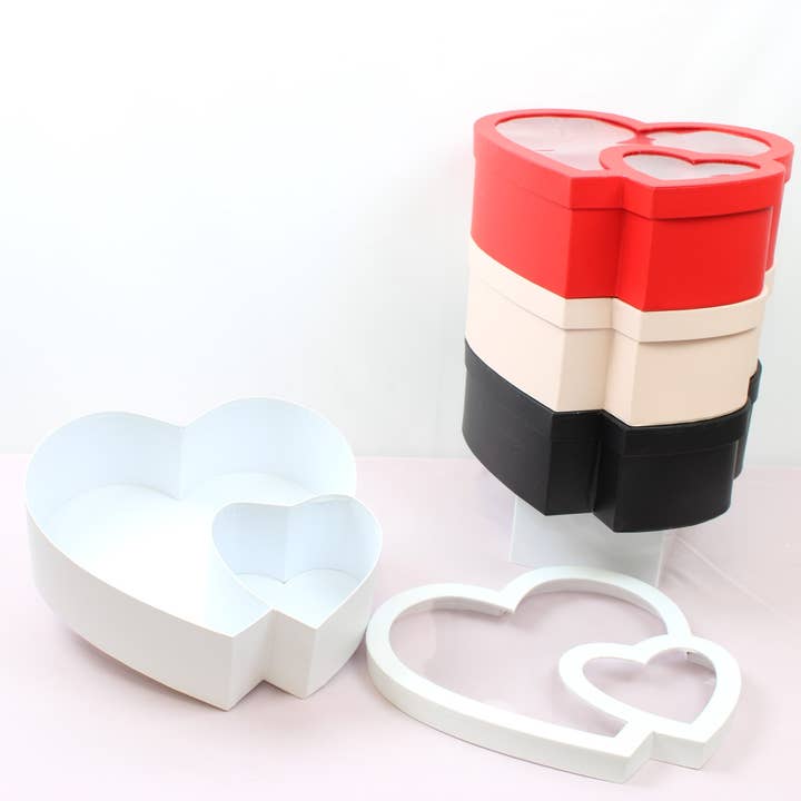 Double Heart Flower Gift Box with Lid - Various Colors - For Preserved/ Eternal Rose / Gift / Chocolate Strawberries Arrangements for wholesale by Elegant Design Supply
