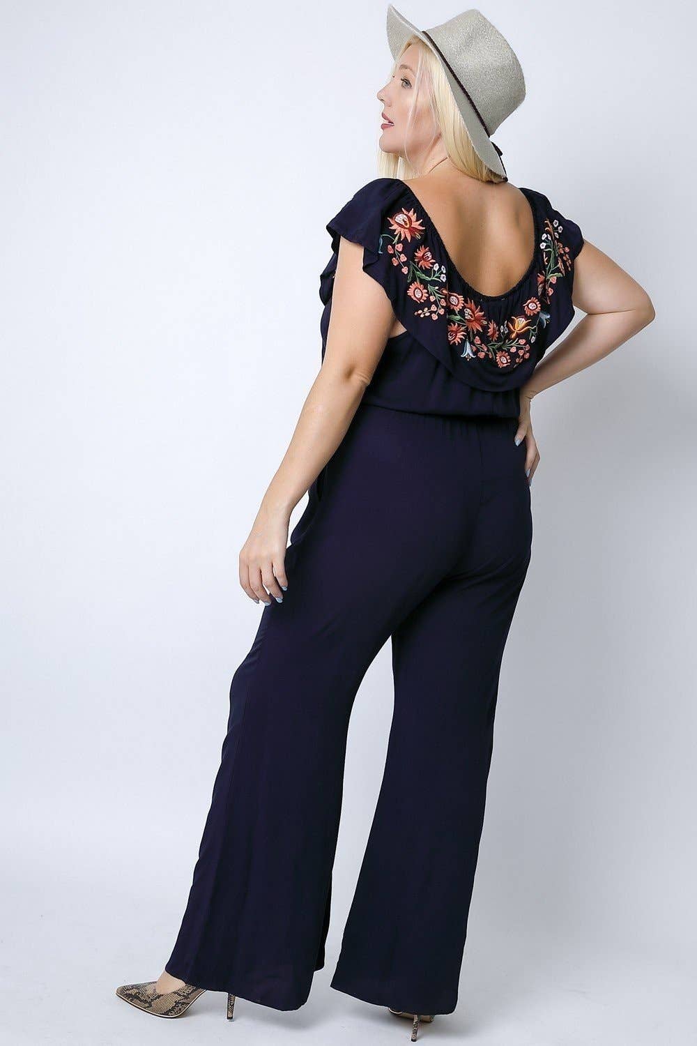 Davi & Dani - Wholesale Jumpsuit - Women's - PLUS SIZE FLORAL EMBROIDERED OFF SHOULDER JUMPSUIT9